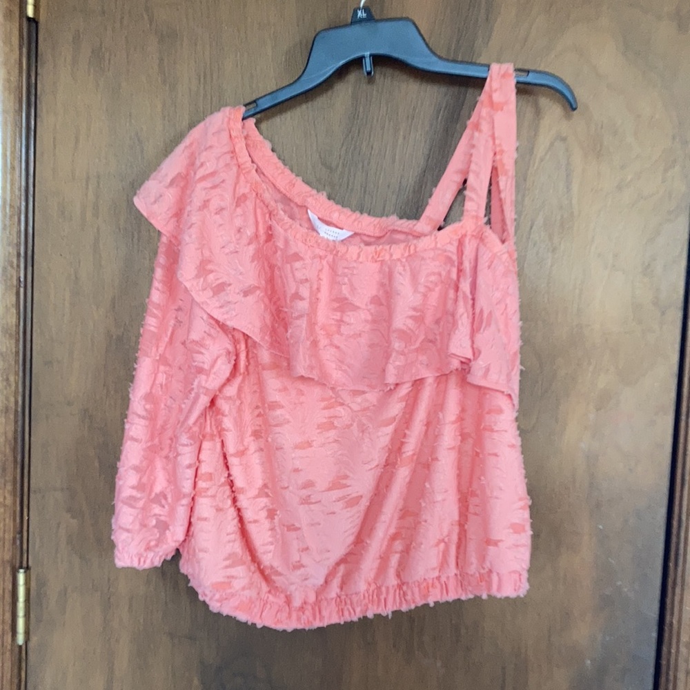 LC Lauren Conrad boho peachy texture ruffle neck boho top M L or XXL - Picture 5 of 16